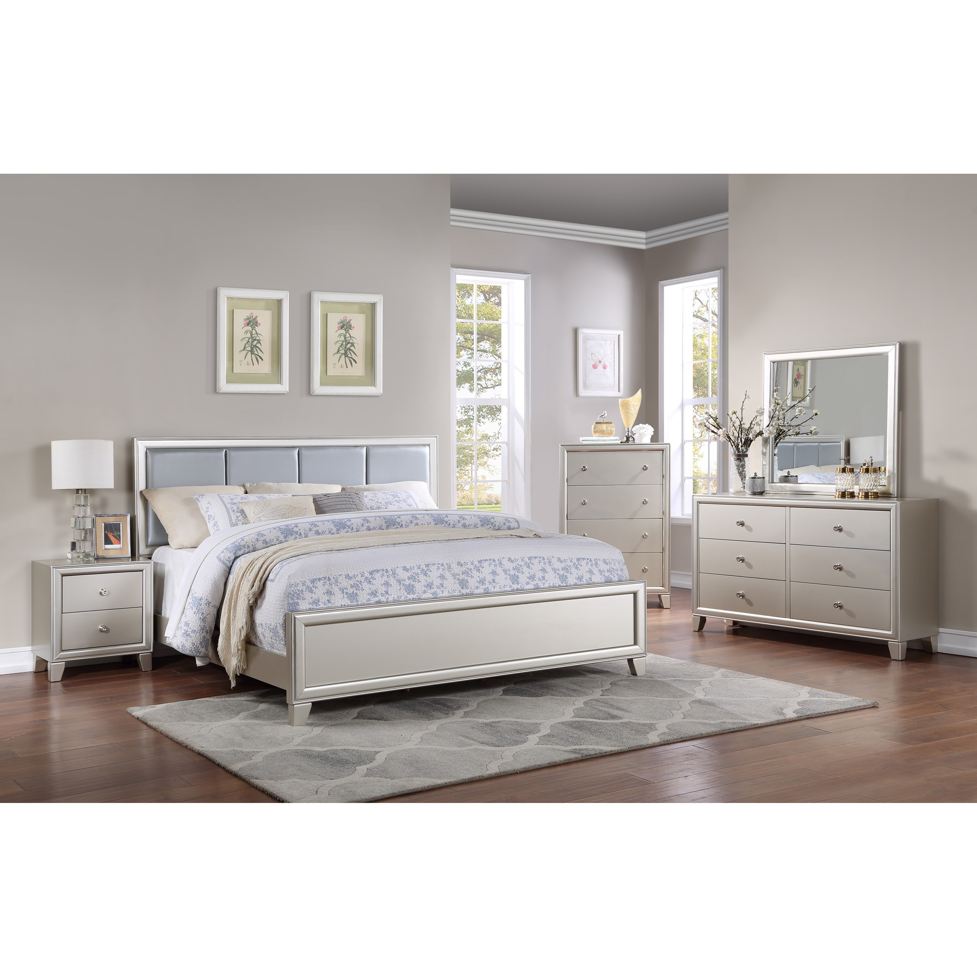 White and silver nightstand set of 2 hot sale